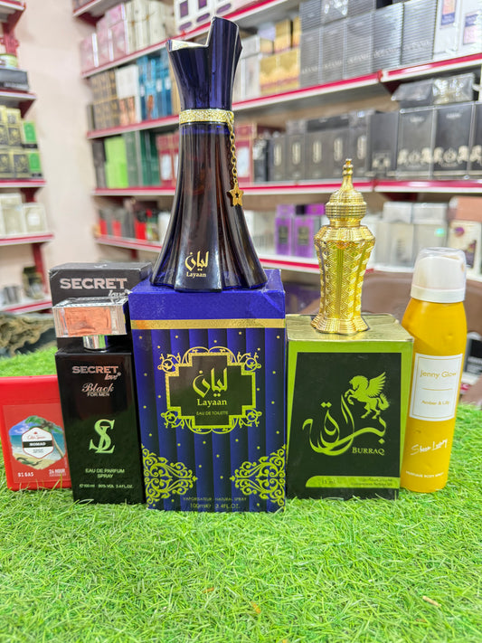 (5 Perfuems Deal) layan secret buraq pocket spray jeny glow (allow to open)