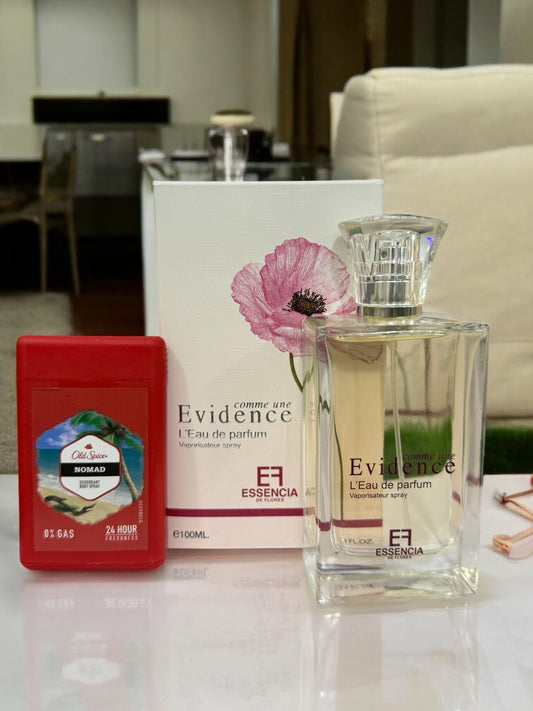 Essencia Evidenc Perfume by Fragrance world with body spray Gift (Allow to open)