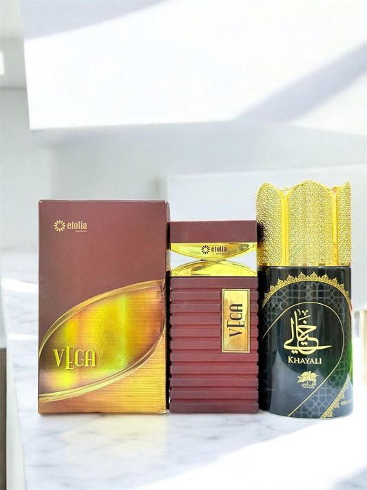 Efolia Vega Eau de Parfum 100ml with Emper Khayali Body Spray (Allow to open)
